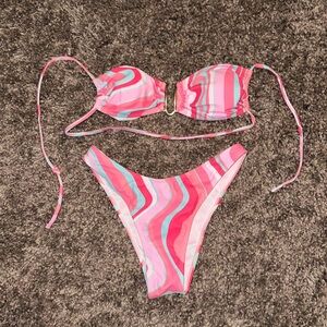 Strapless pink and blue Bikini